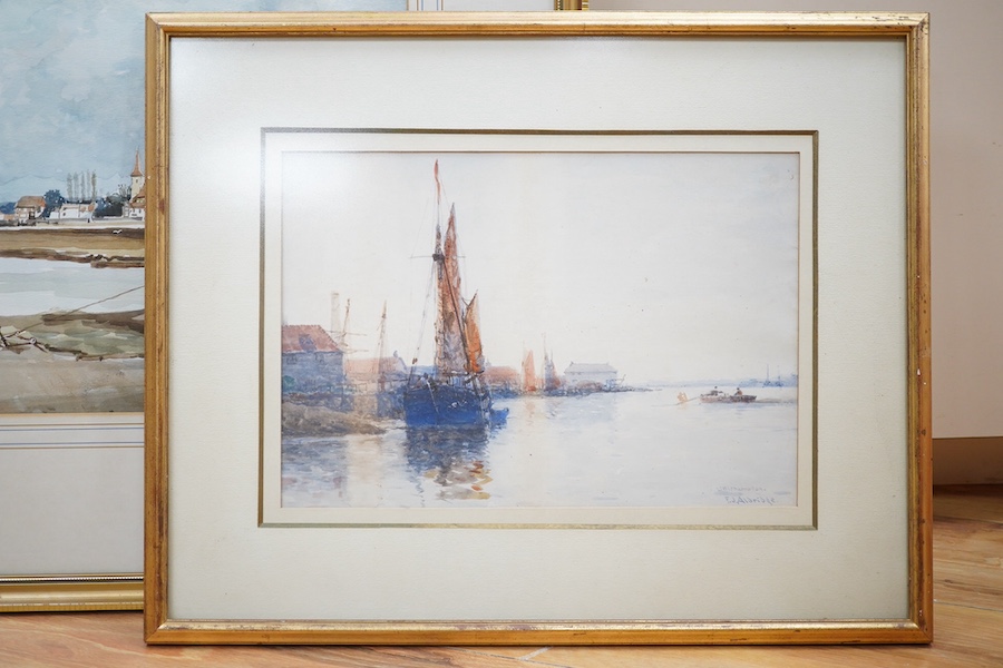 Frederick J. Aldridge (1850-1933), watercolour, ‘Littlehampton’ and John Sutton (b.1935), watercolour, ‘View of Bosham’, each signed and inscribed, largest 37 x 54cm. Condition - fair to good